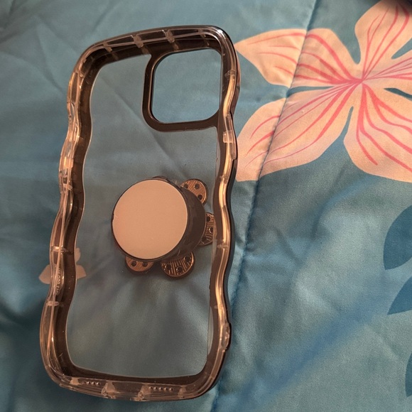 Black and Clear Phone Case with Flower Ring - Picture 2 of 3